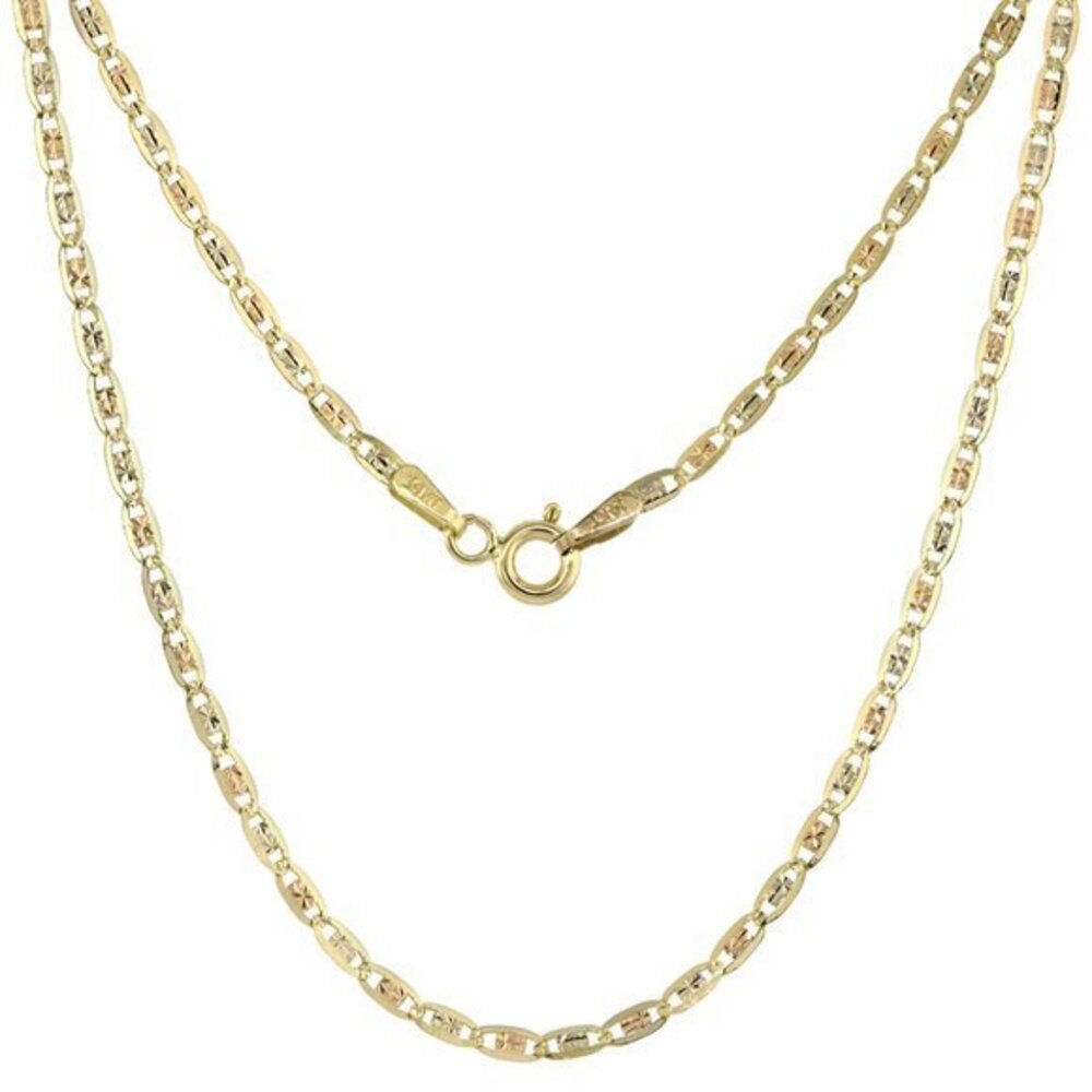 Solid 14K Tri-color Gold 2mm Star Diamond Cut Chain Necklace 16" inches long